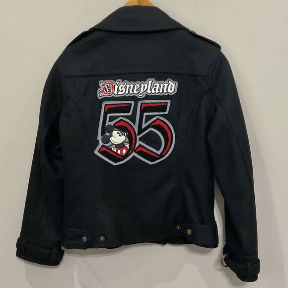 Vintage Y2K Disneyland 55 Mickey Mouse Jacket Wool Blend Sz S Black Disney - Picture 1 of 11
